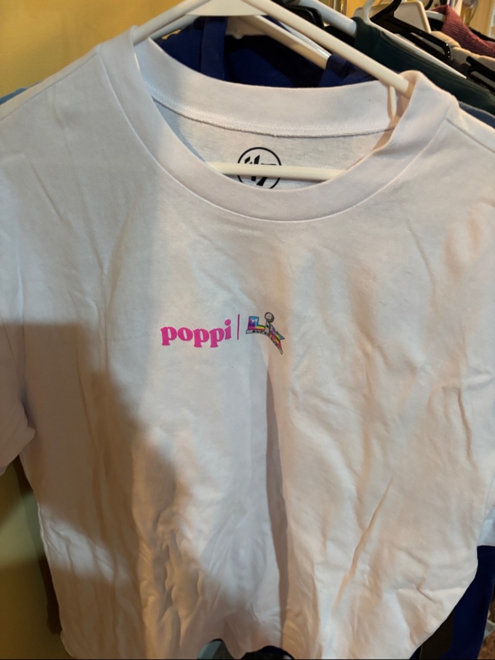 NWT Super Bowl White Short Sleeve Tee with Pink 'poppi' Logo
